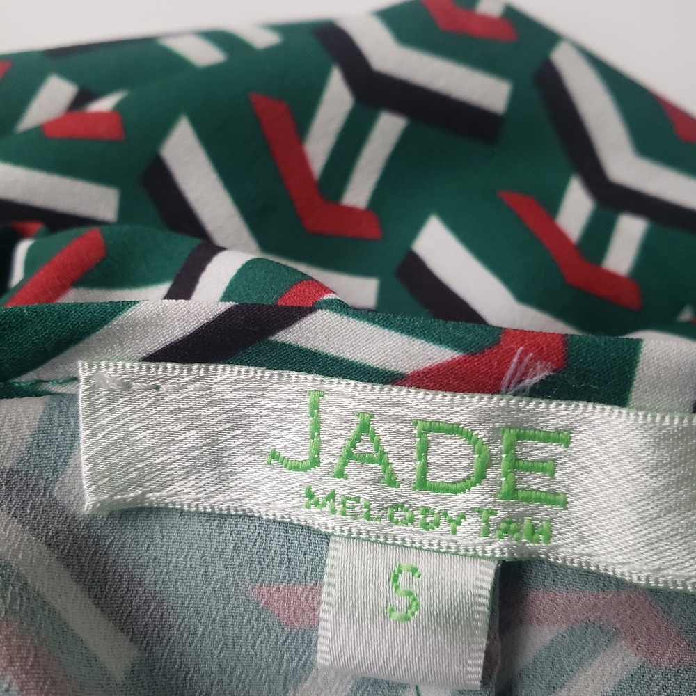 JADE Melody Tam  Midi Green/White Long Sleeves V-neck Dress Size S - Picture 10 of 10